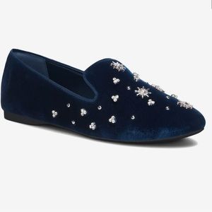 Birdies; Starling - navy blue velvet flats with rhinestones ; size 7 Brand New!